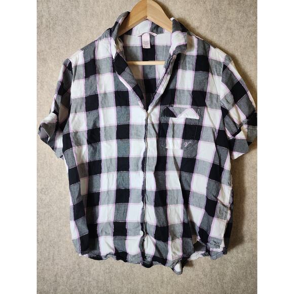 VICTORIA'S SECRET Black Gray Plaid Gold Thread Shorts Pajama Set SZ M - Picture 2 of 13